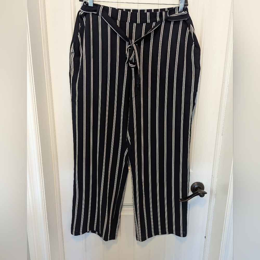 Laura Kent Sheer Navy striped wide leg pants, beach coverage,   Sz16